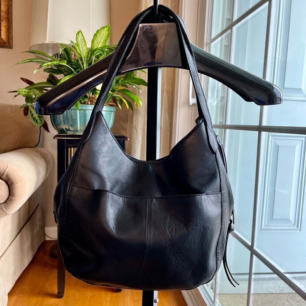 Margot New York Shoulder Bag Soft Leather Multiple Pockets Snap Closure Black OS